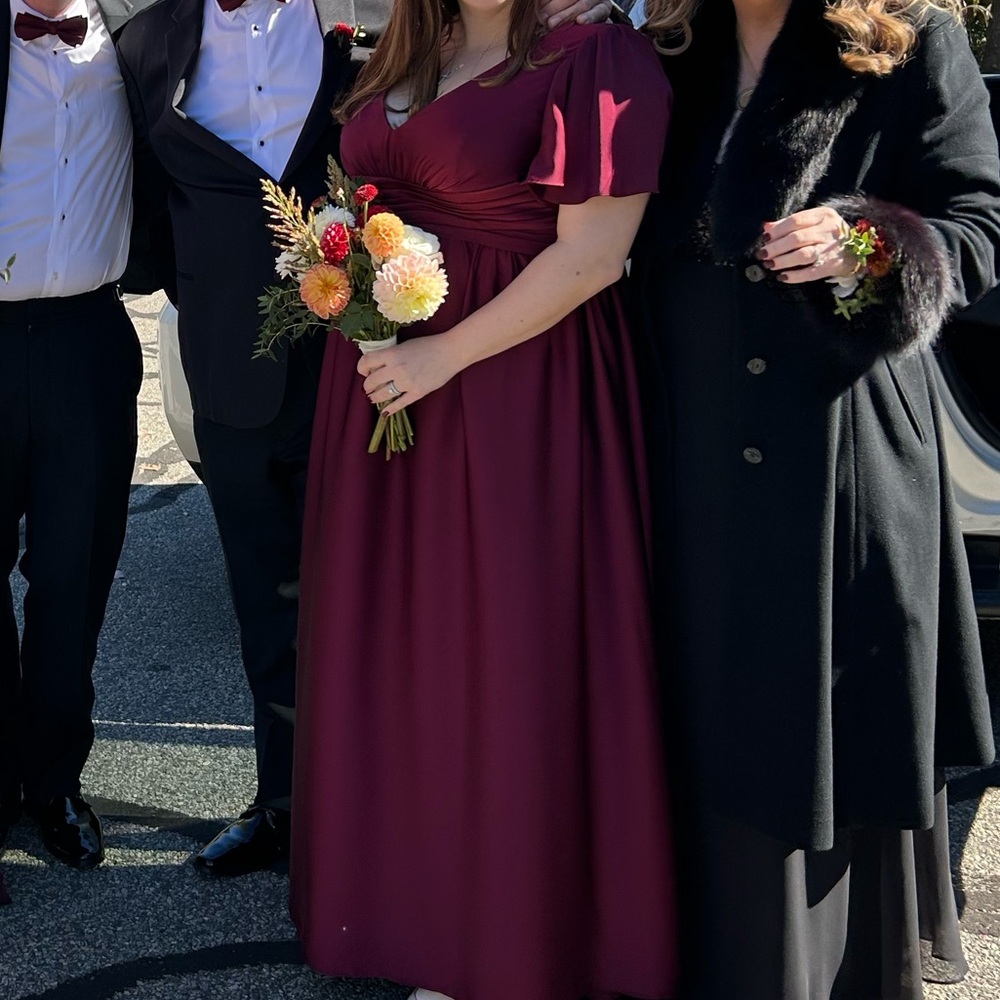 Azazie “Verna” Stretch Satin Bridesmaid Dress in Cabernet, Size A20